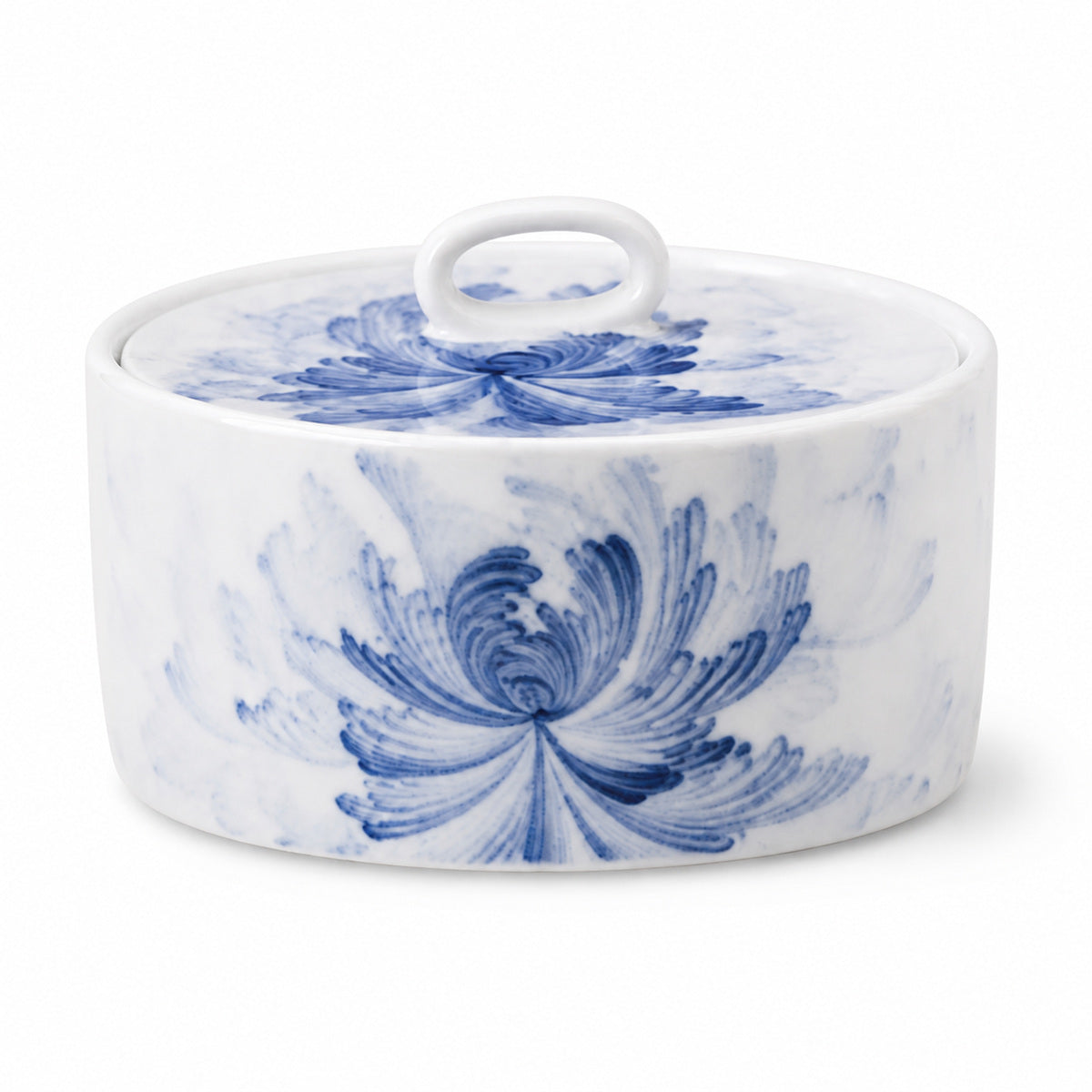 Blue Lotus Sugar Jar blue floral glaze and lid detail