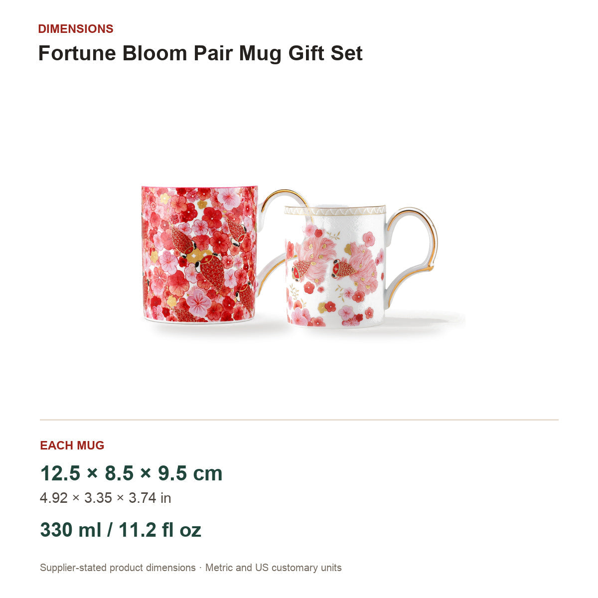 Fortune Bloom pair mug gift set dimensions