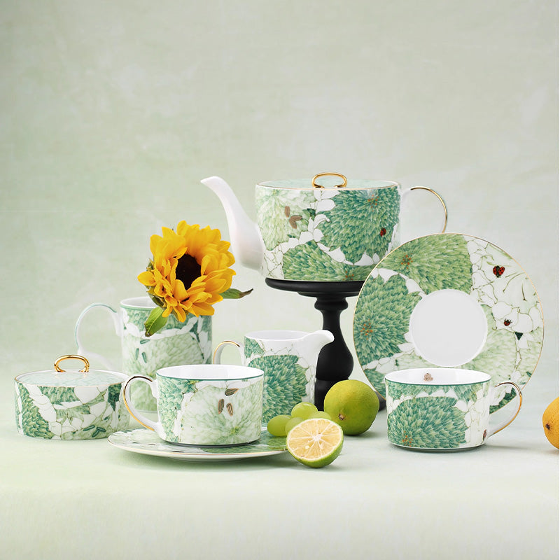 Chasing Light porcelain mug and cup saucer collection on a clean white background