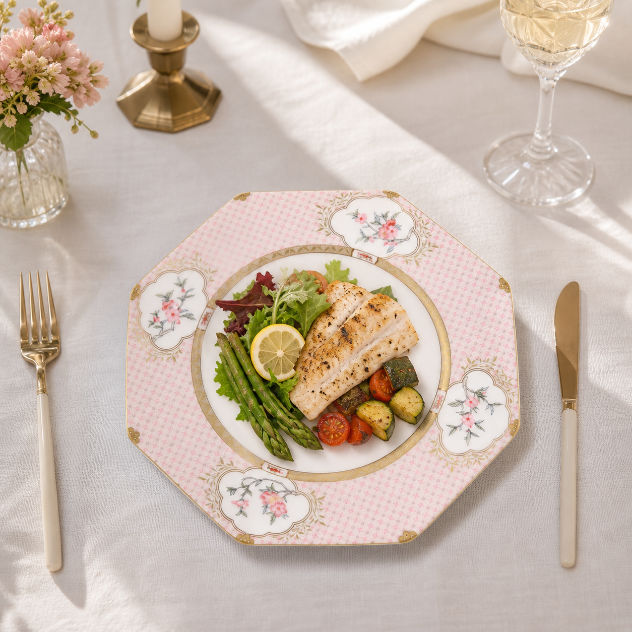 Fortune Bloom Dinner Plate dinner serving scene