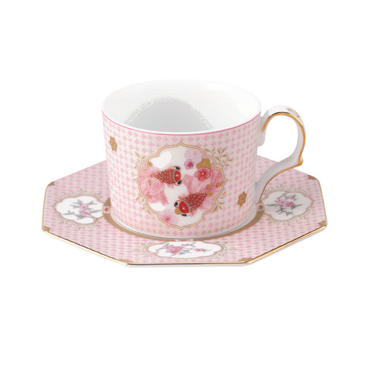 Fortune Bloom Check Cup and Saucer white background product image, standardized scale