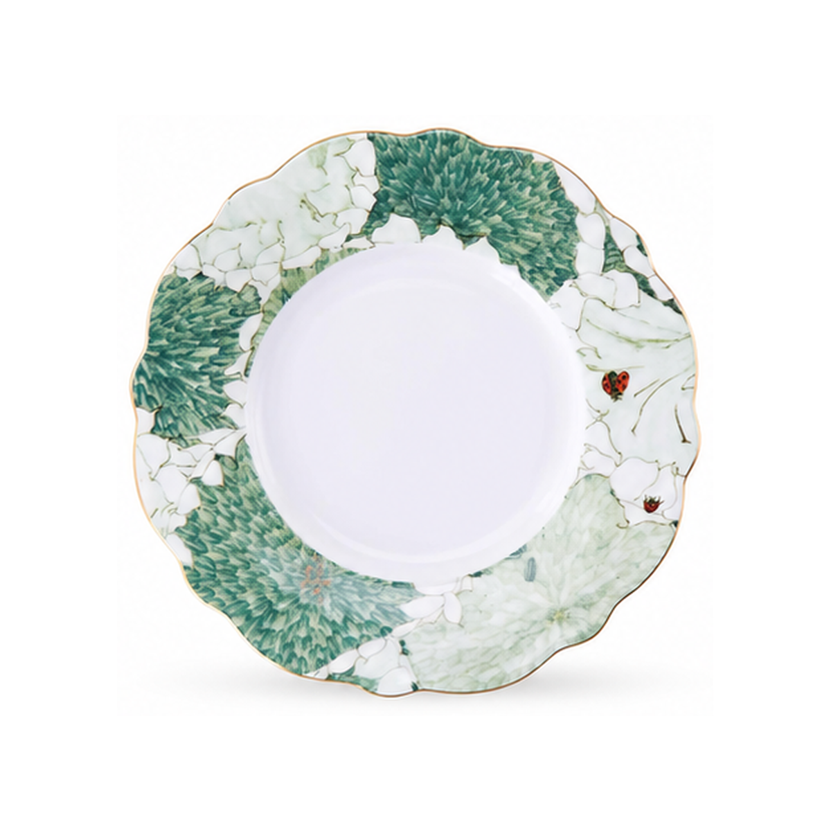 Chasing Light 8-inch scalloped plate, complete product on white background