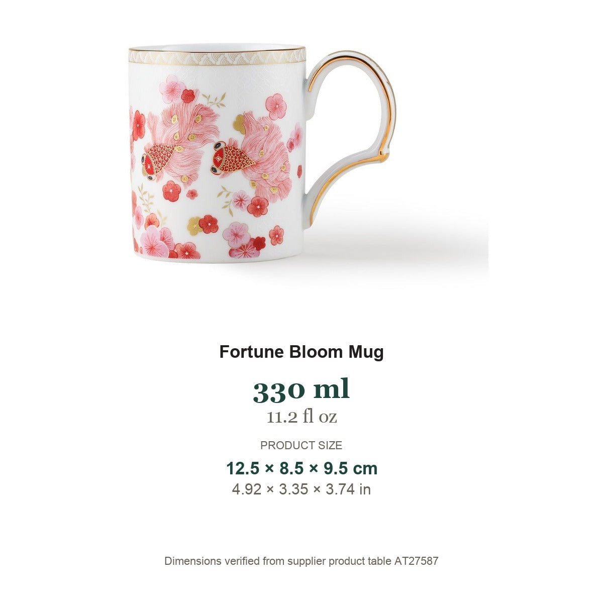 Fortune Bloom Mug dimensions on white background