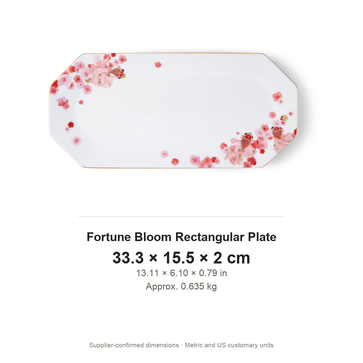 Fortune Bloom Rectangular Plate dimensions 33.3 x 15.5 x 2 cm