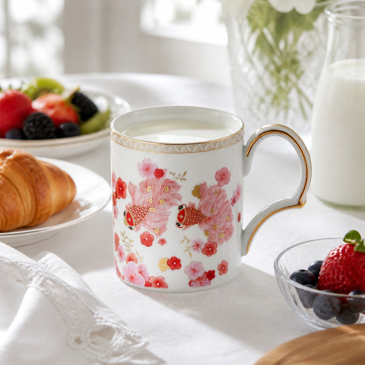 Fortune Bloom Mug breakfast milk scene