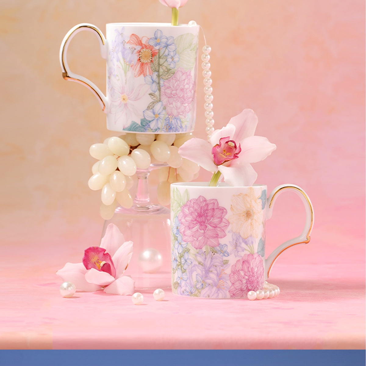 Courtyard Blossom Mug afternoon tea floral scene