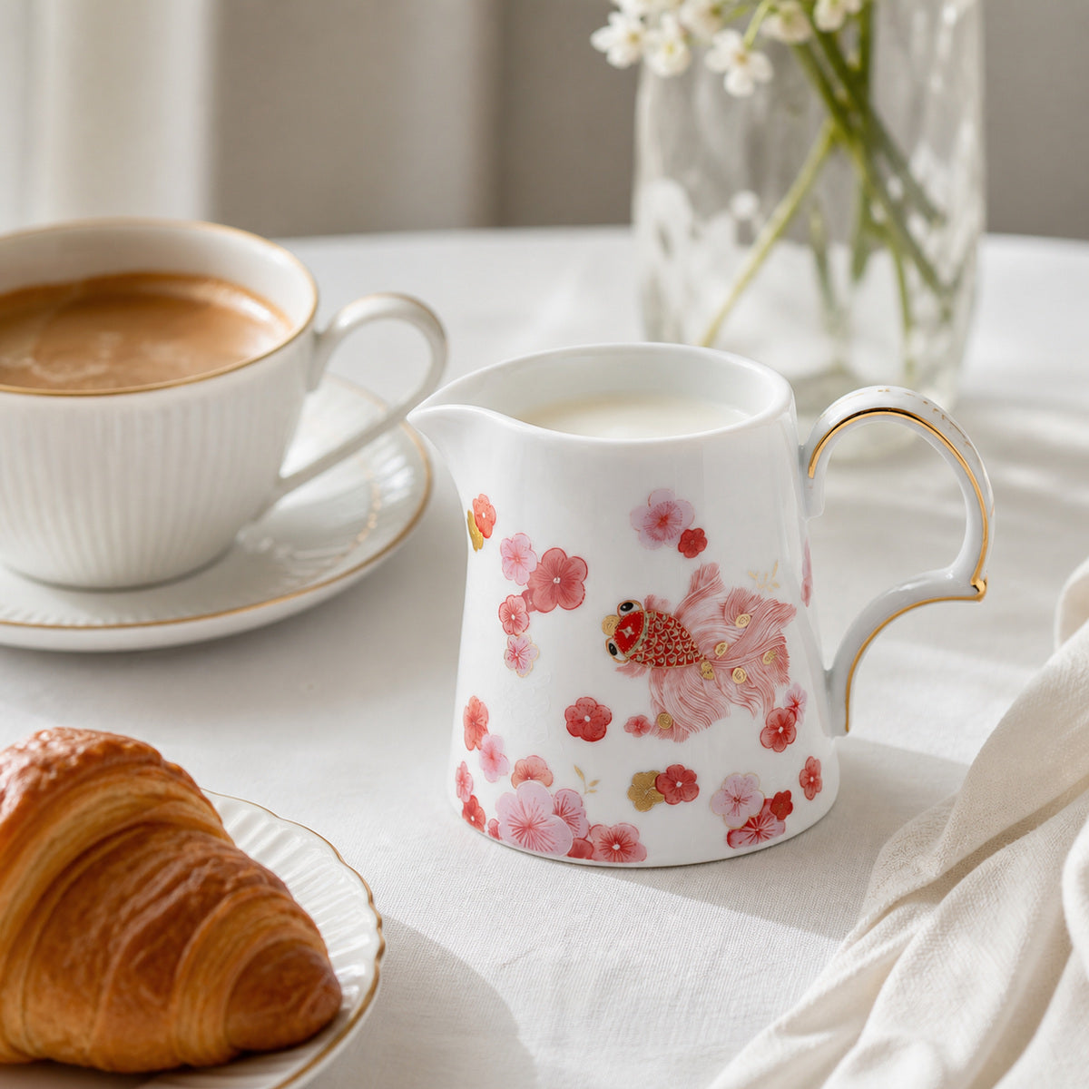Fortune Bloom Creamer breakfast coffee and milk service scene