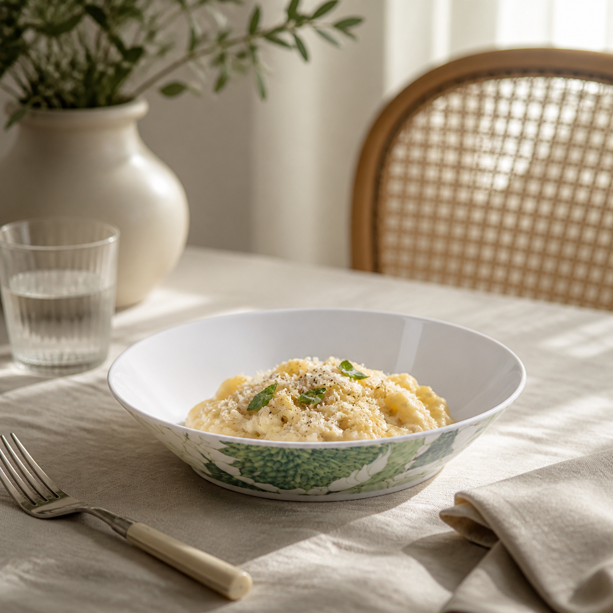 Chasing Light deep plate serving creamy pasta