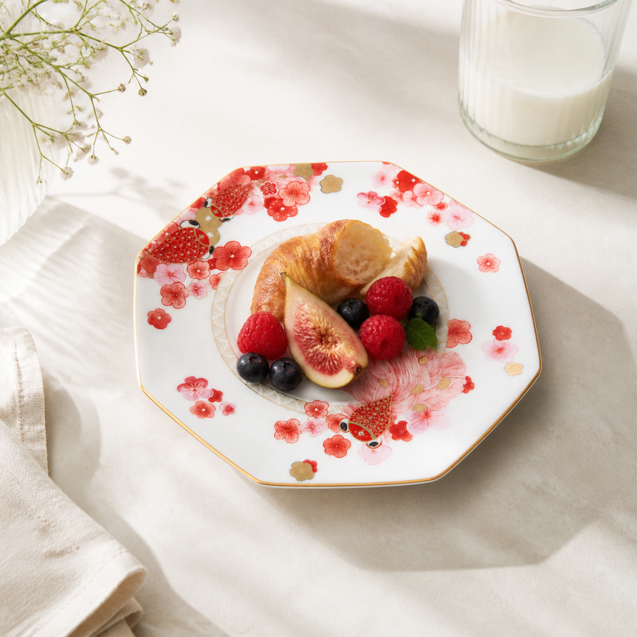 Fortune Bloom Dessert Plate breakfast fruit and milk use scene
