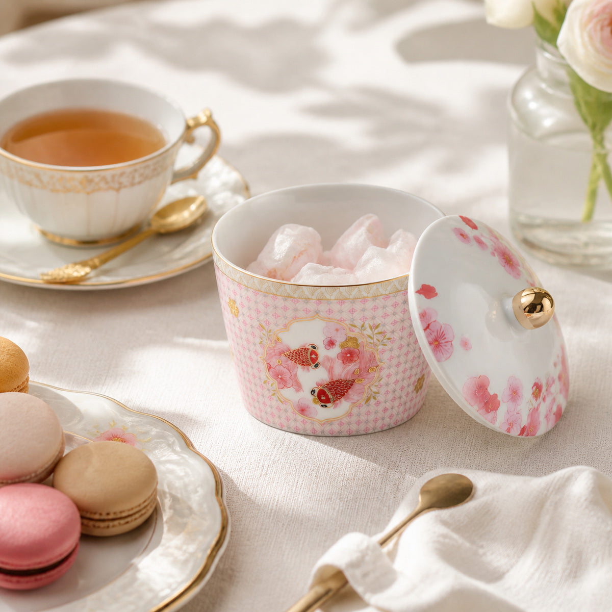 Fortune Bloom Sugar Jar afternoon tea sweets scene