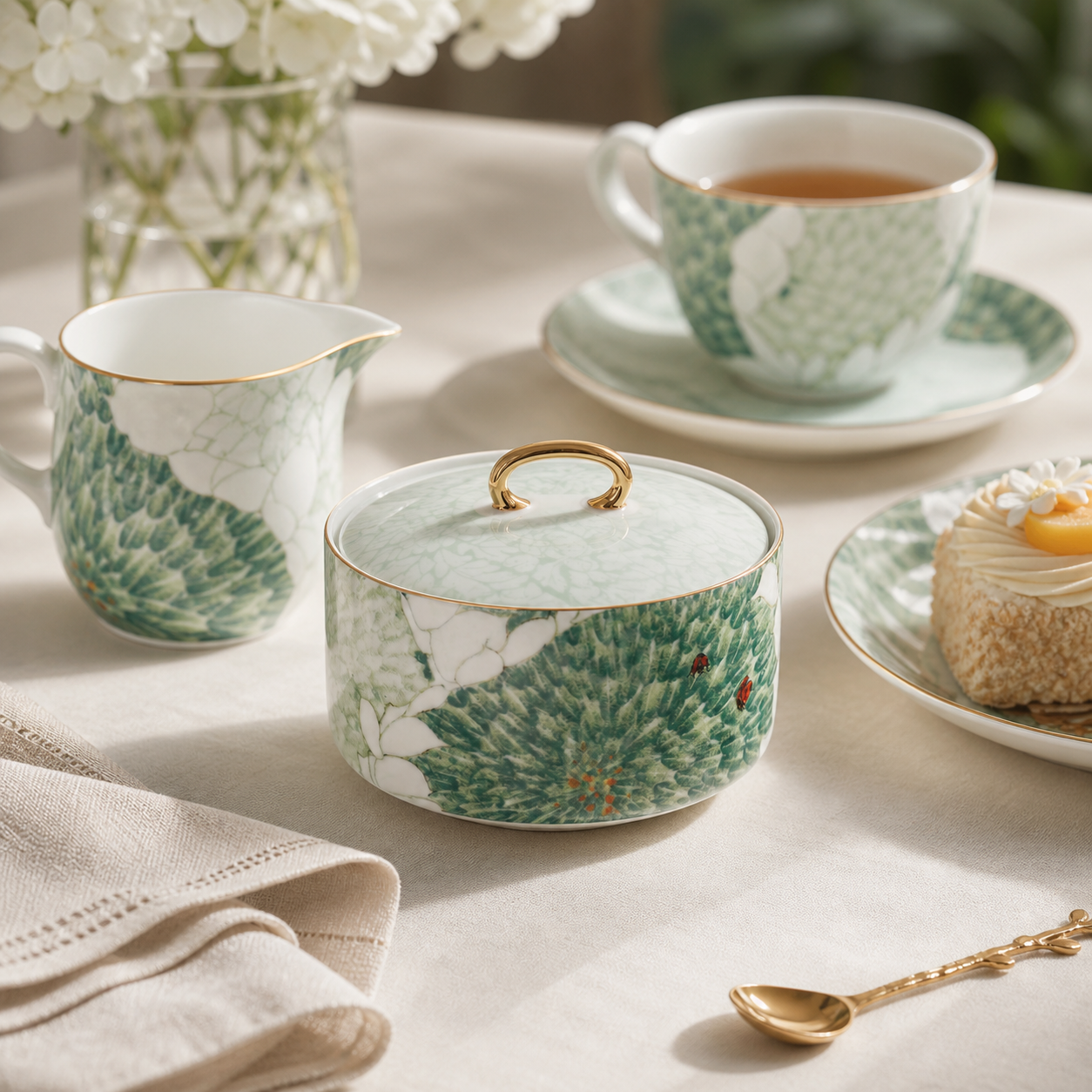 Chasing Light sugar bowl in an afternoon tea setting