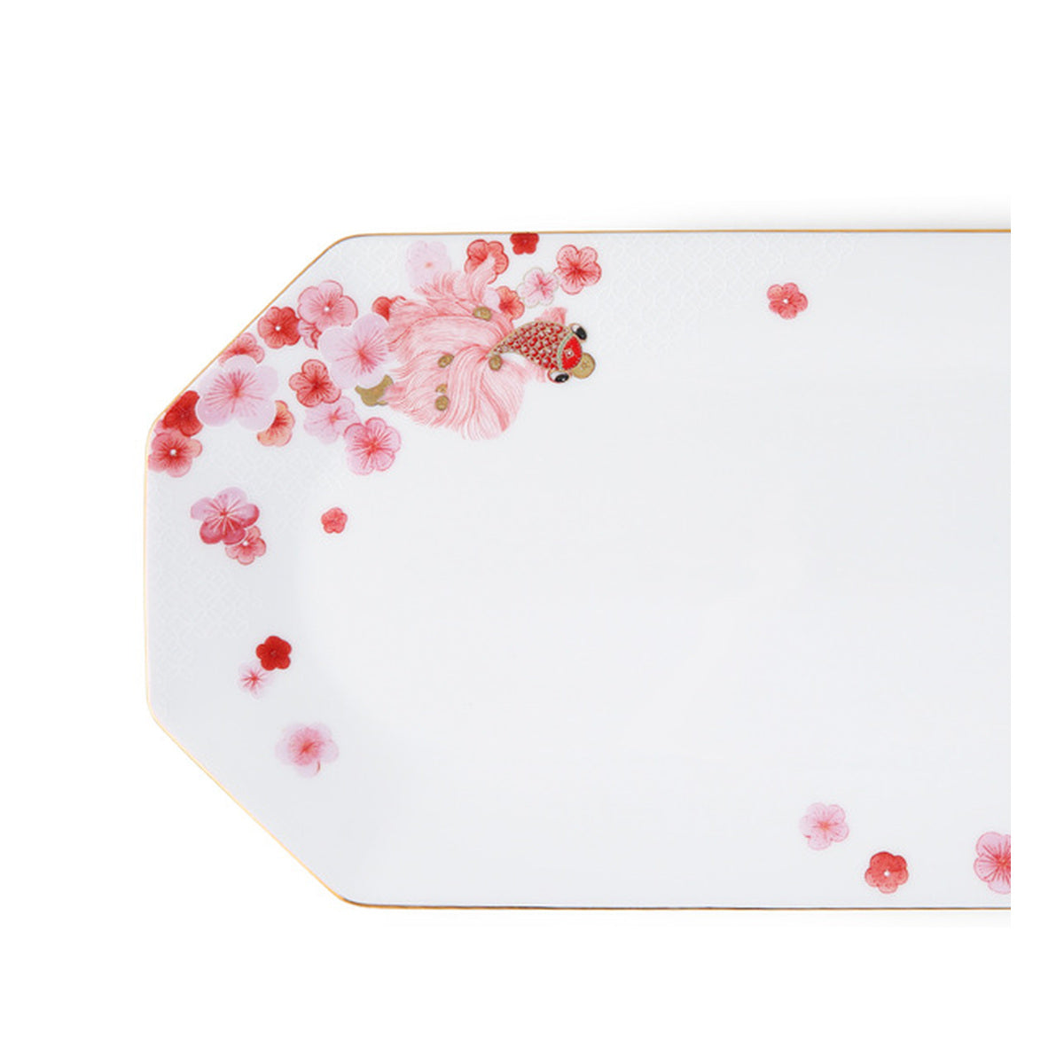 Fortune Bloom Rectangular Plate corner pattern and gold rim detail