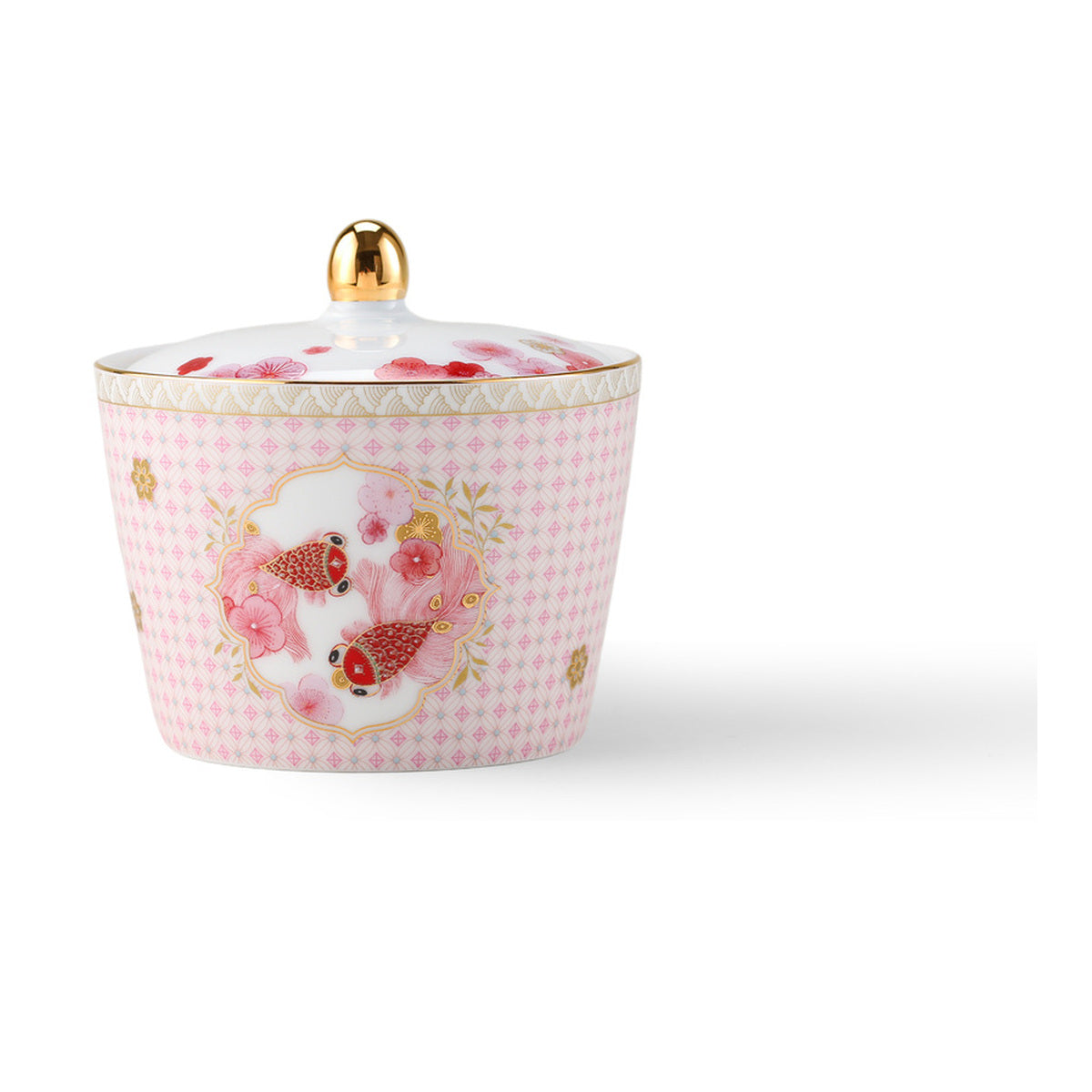 Fortune Bloom Sugar Jar lid and floral fish pattern detail