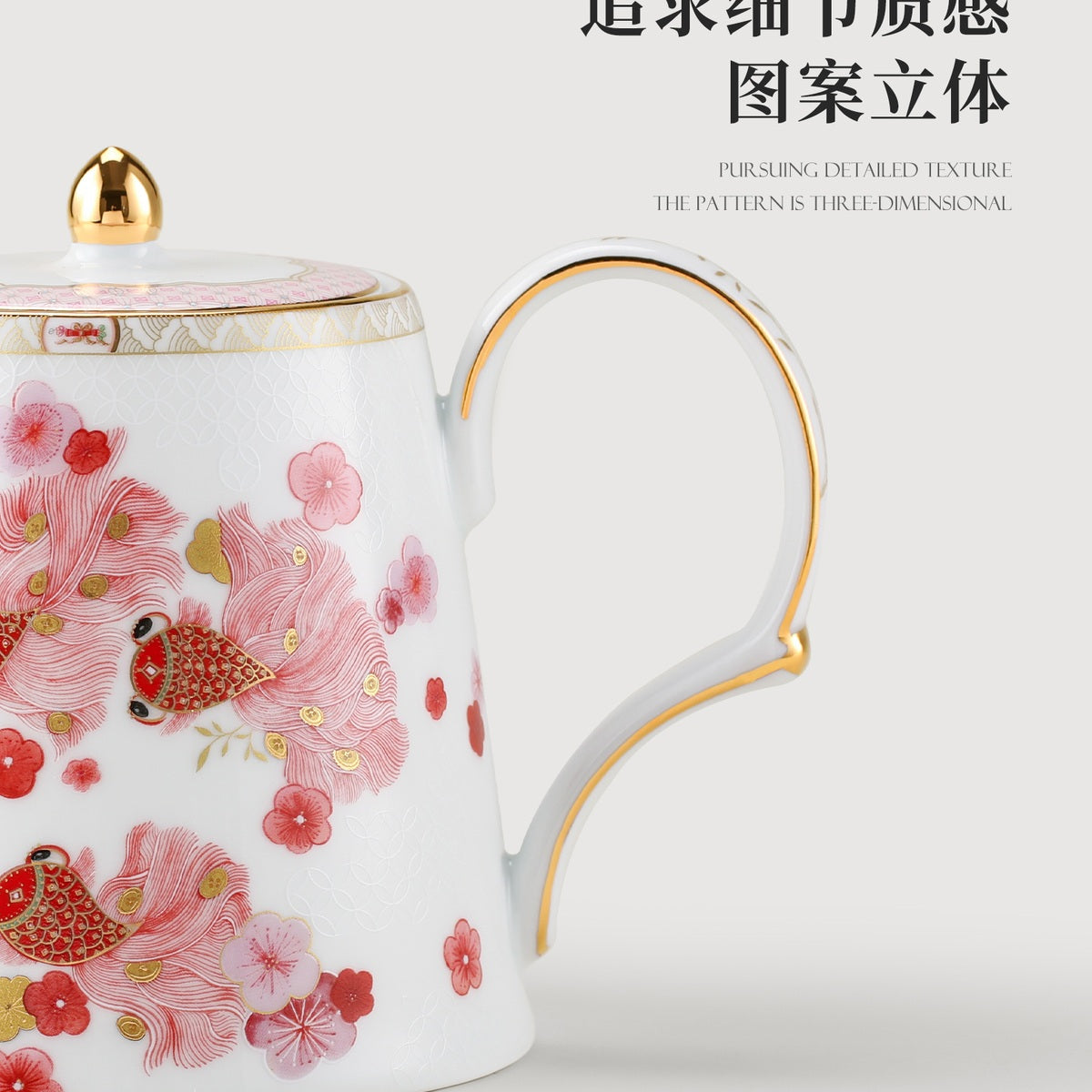 Fortune Bloom Peach Cup and Saucer pattern detail