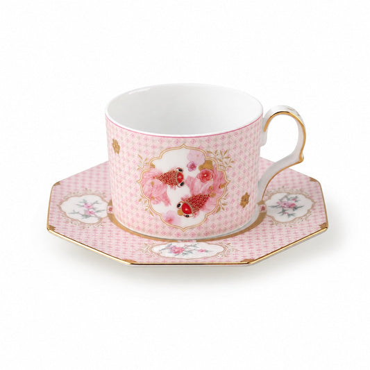 Fortune Bloom Check Cup and Saucer clean white product card image with soft blended shadow