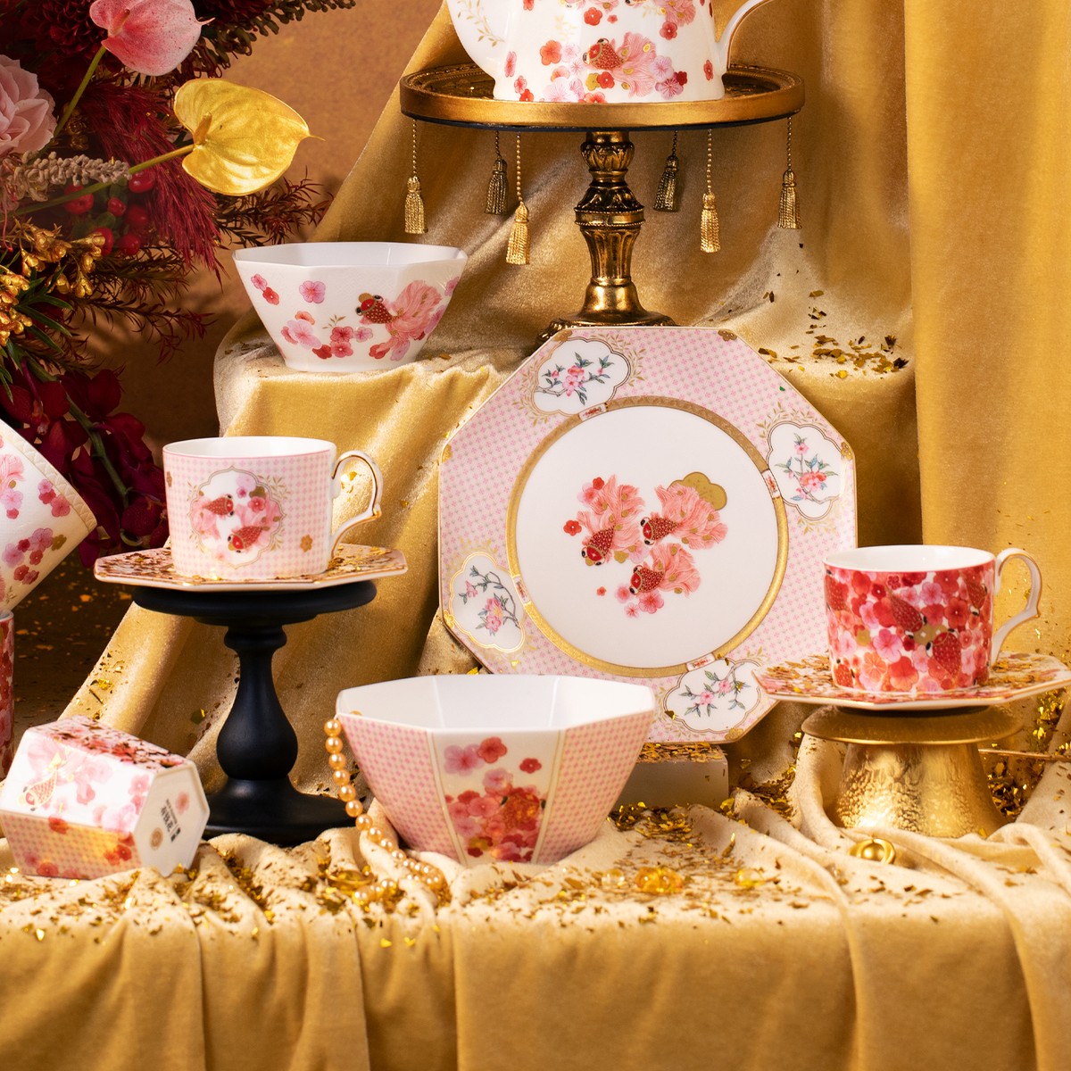 Fortune Bloom Dessert Bowl table setting scene