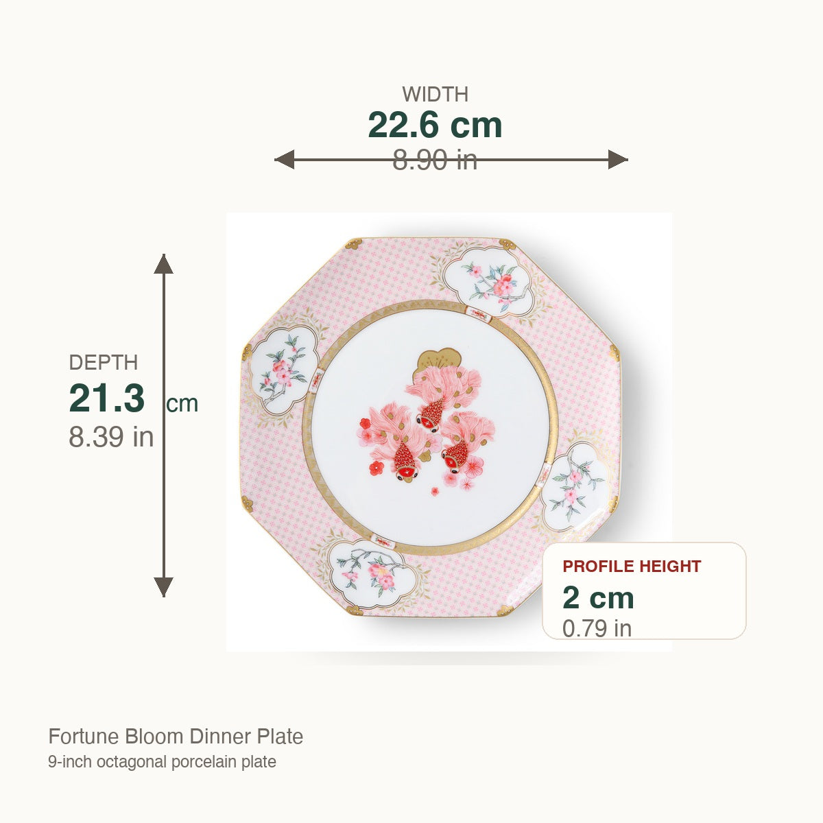 Fortune Bloom Dinner Plate dimensions in cm and inch