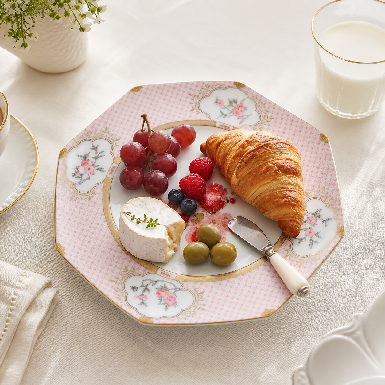 Fortune Bloom Dinner Plate breakfast table scene