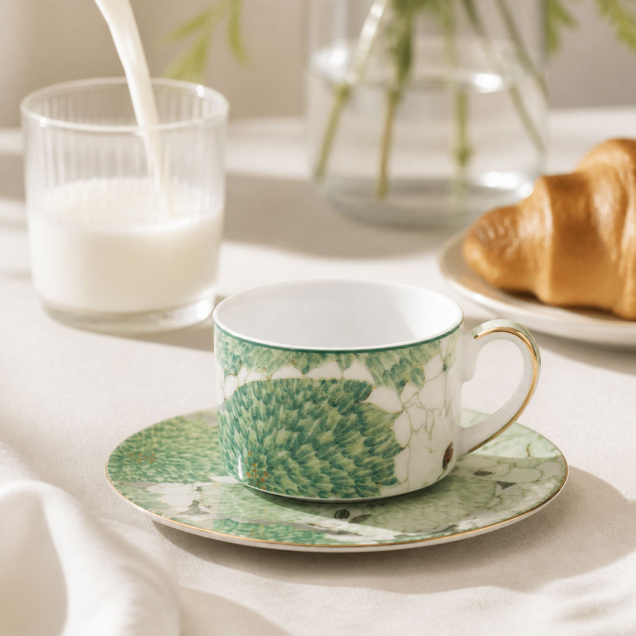 Chasing Light cup and saucer breakfast milk scene