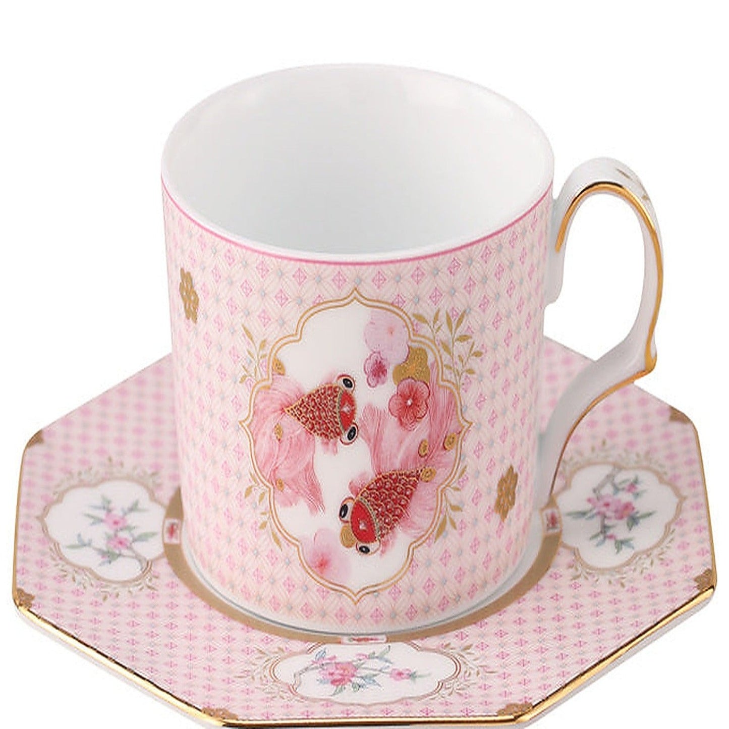 Fortune Bloom Check Cup and Saucer porcelain pattern detail