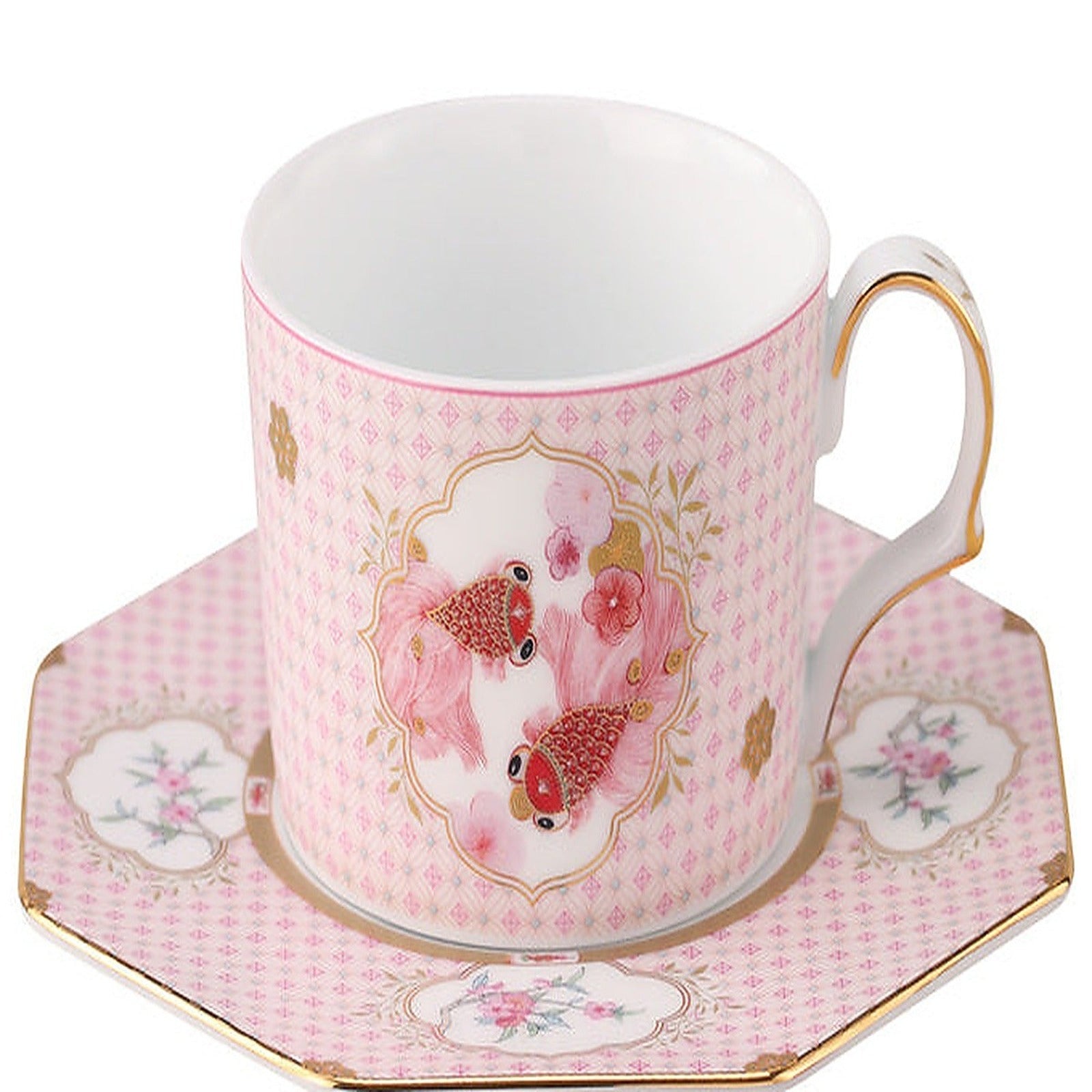 Fortune Bloom Check Cup and Saucer porcelain pattern detail