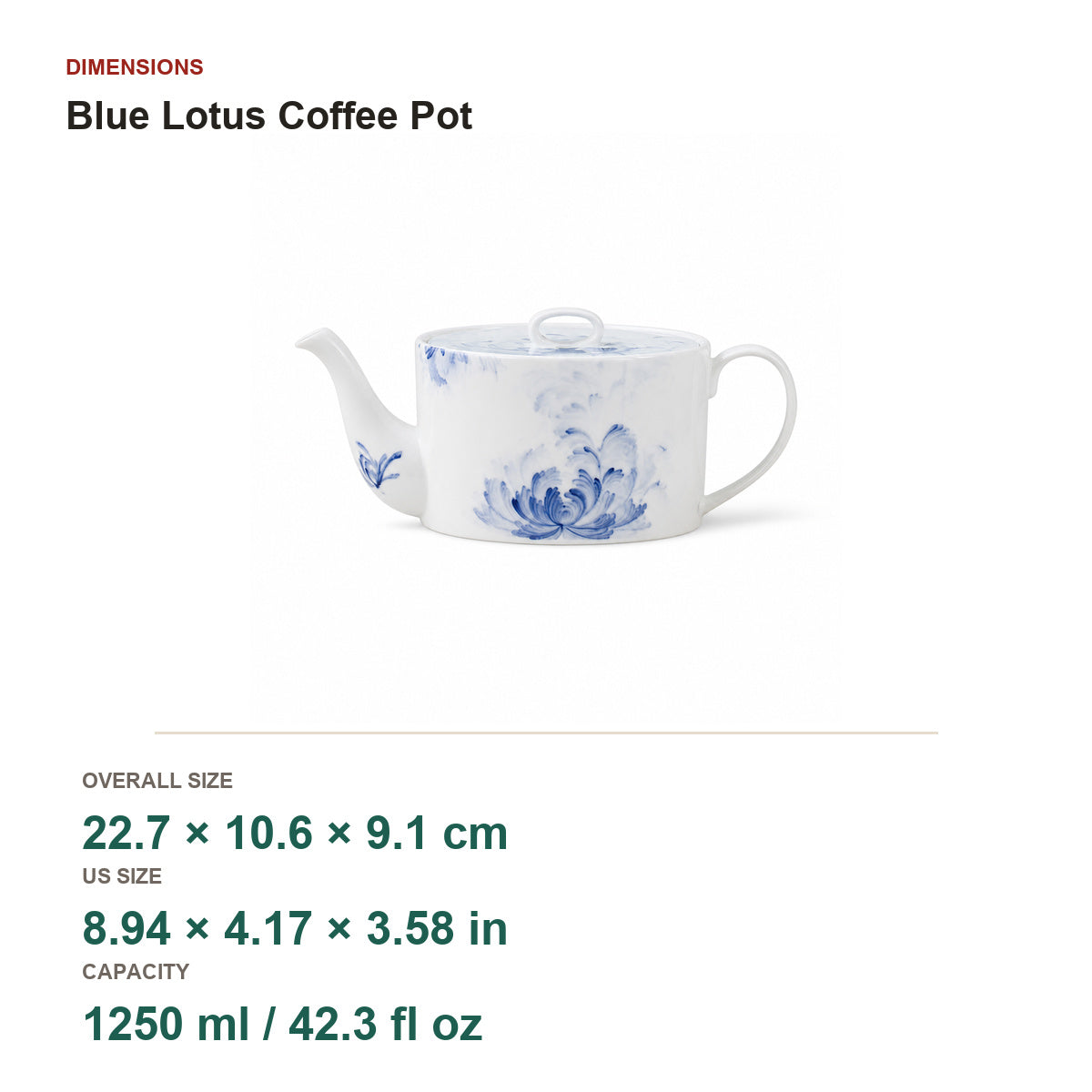 Blue Lotus coffee pot dimensions