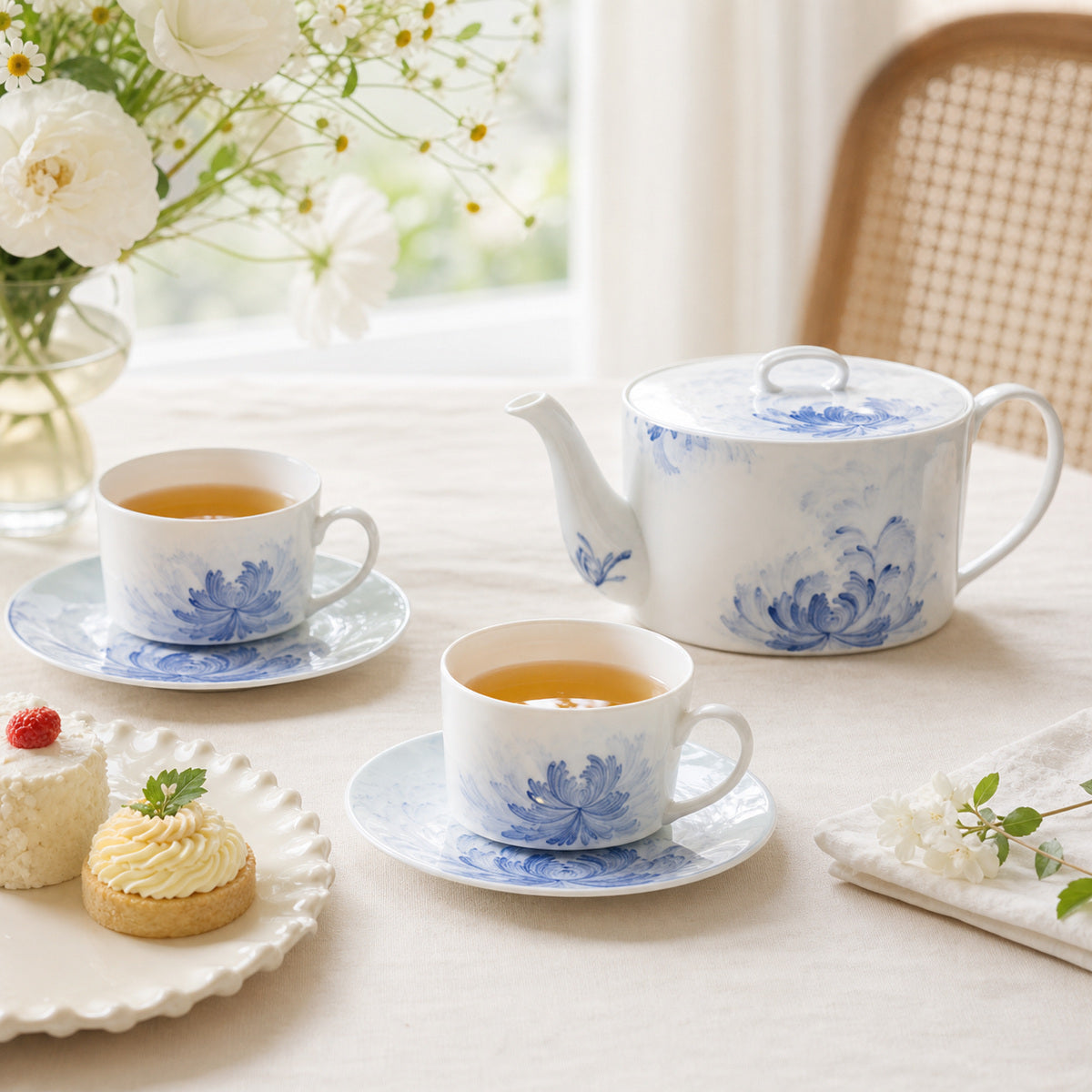 Blue Lotus set in an afternoon tea setting