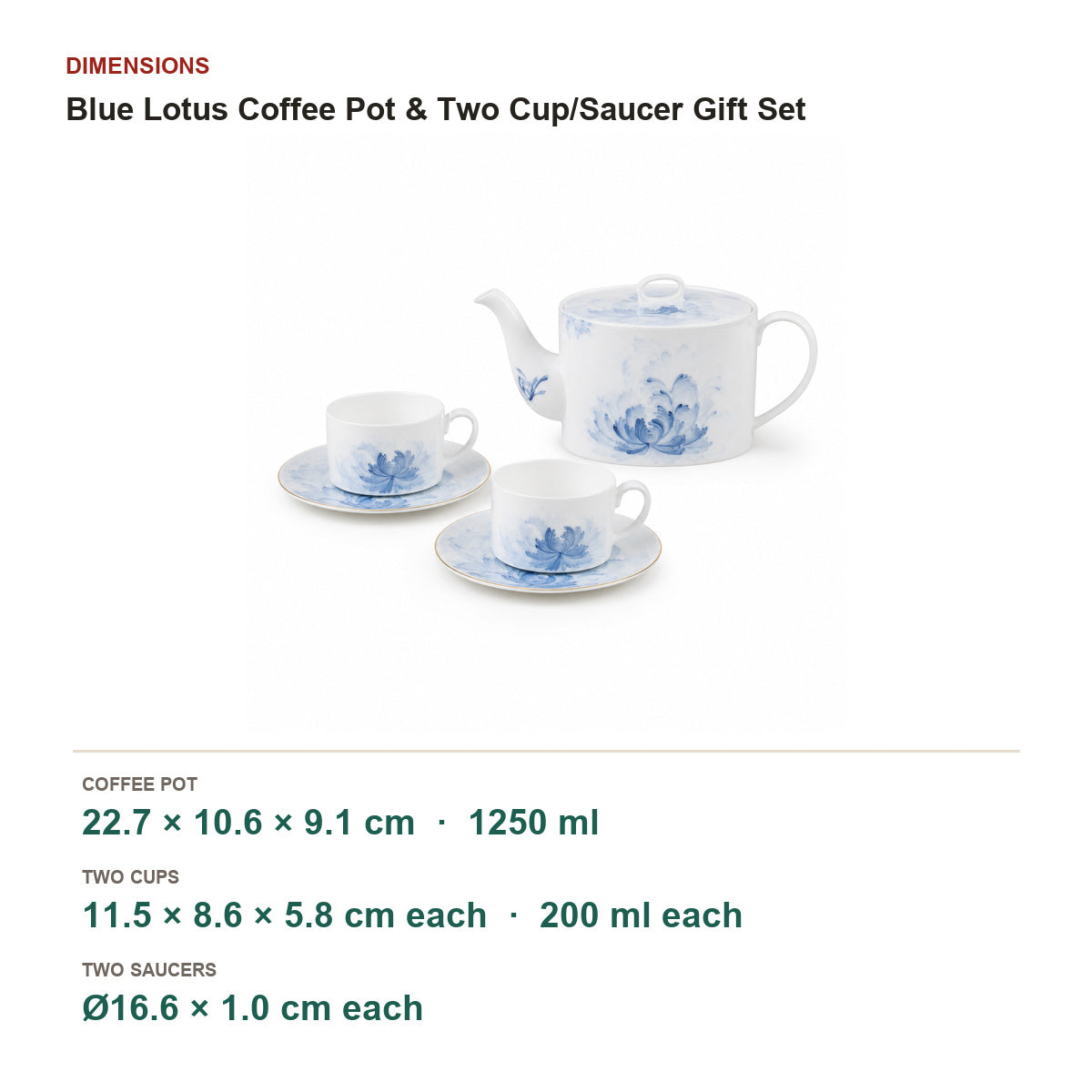 Blue Lotus set dimensions on pure white
