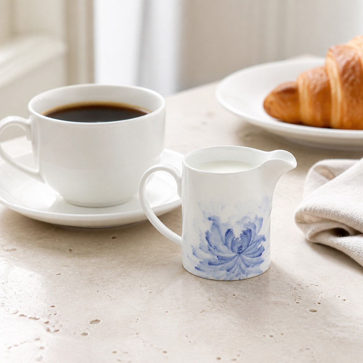 Blue Lotus Creamer in a breakfast coffee setting