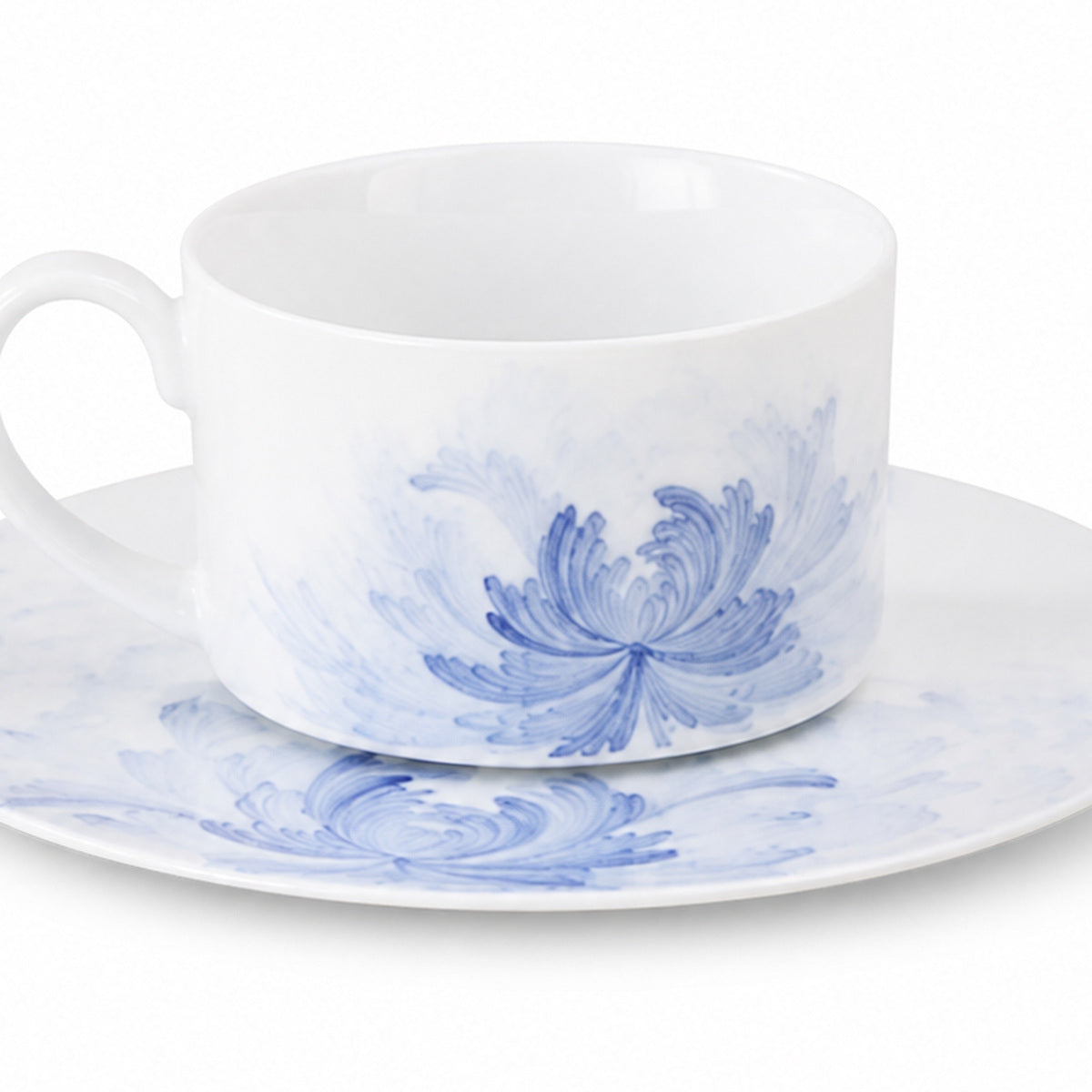 Blue Lotus cup and saucer blue chrysanthemum decoration detail