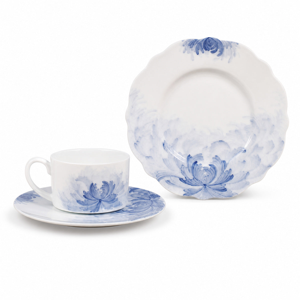 Blue Lotus cup saucer and plate gift set on pure white
