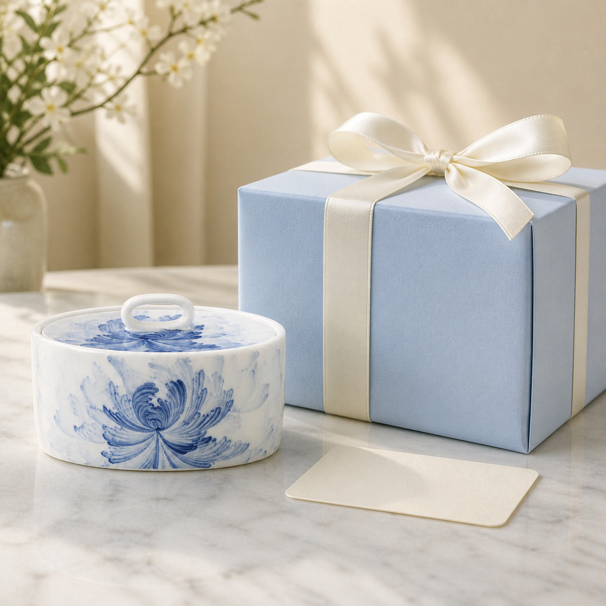 Blue Lotus Sugar Jar presented as a thoughtful gift