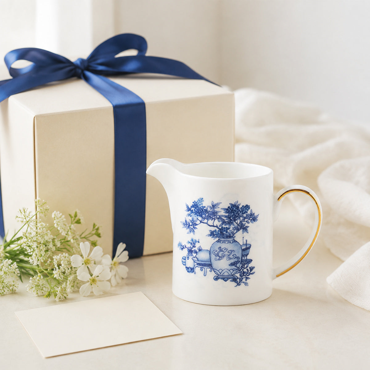 Golden Harmony creamer styled as a refined porcelain gift