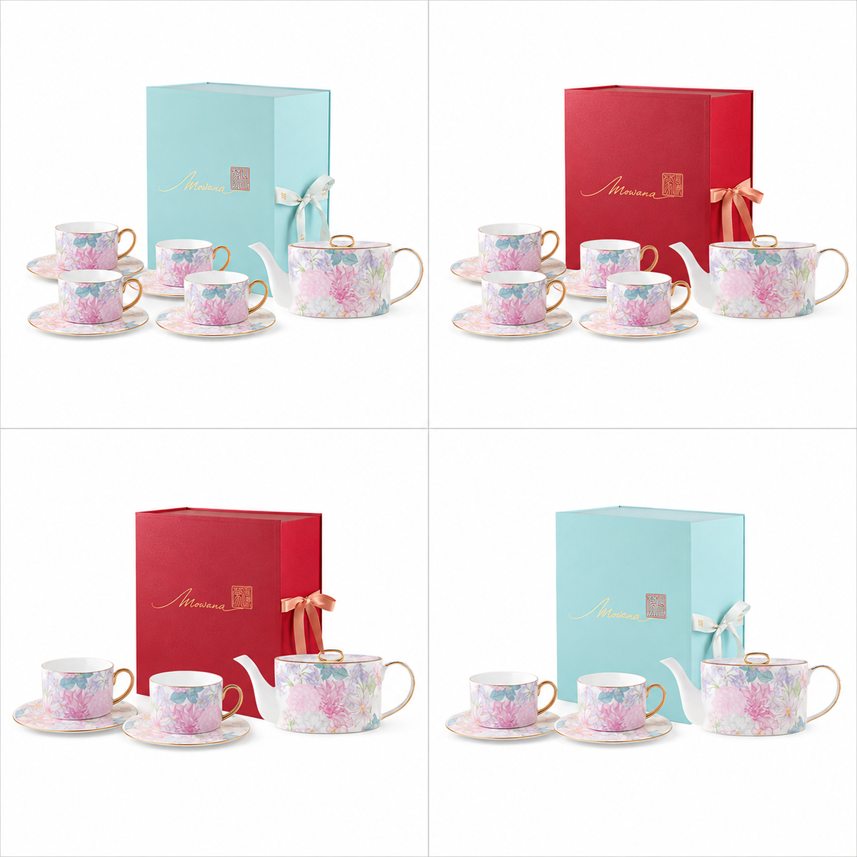 Courtyard Blossom two-cup tea gift set with red MOWANA box