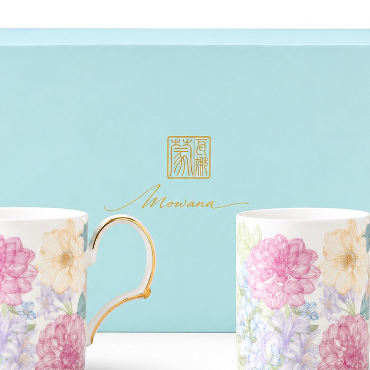 Courtyard Blossom Pair Mug Gift Set porcelain pattern and finish detail