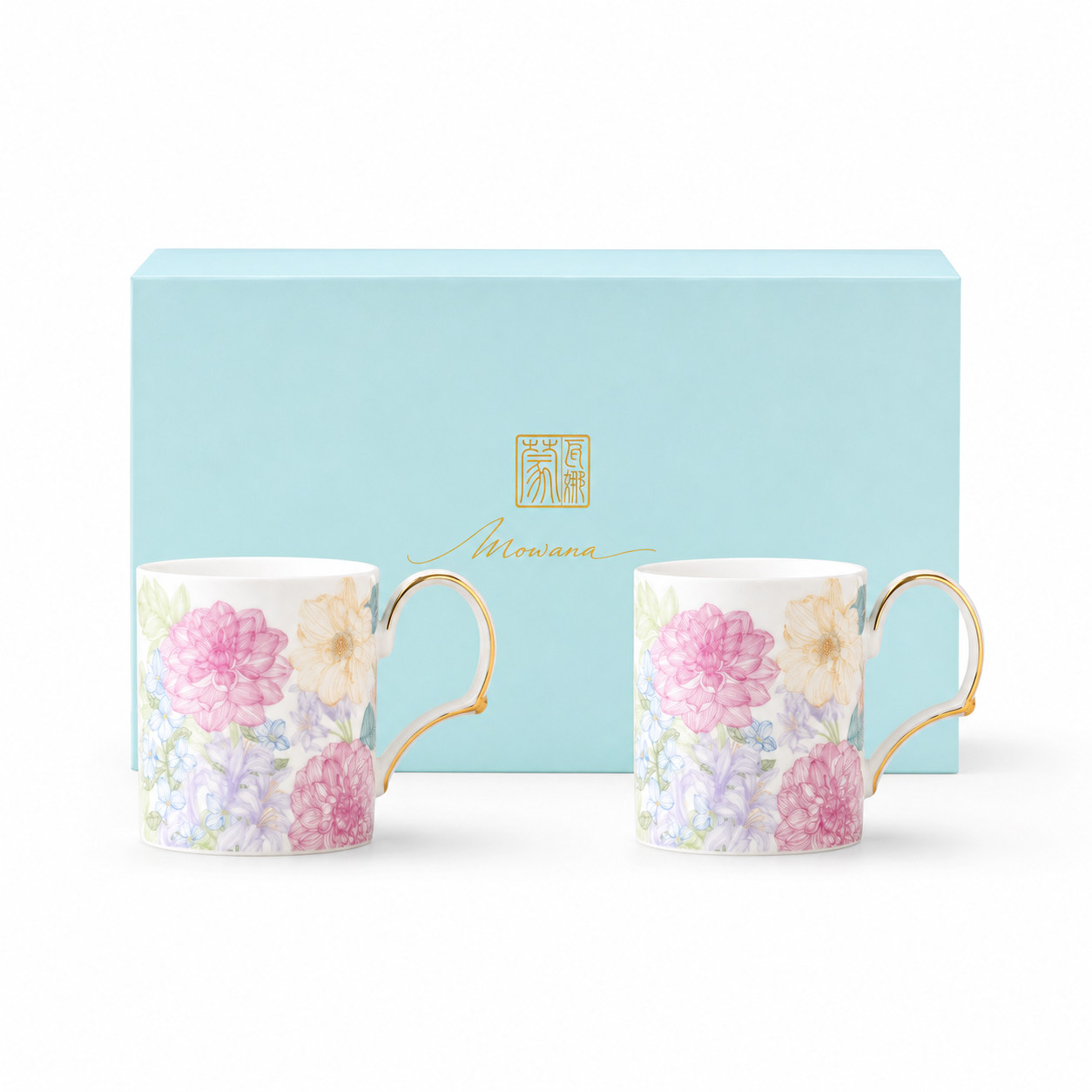 Courtyard Blossom Pair Mug Gift Set on white background