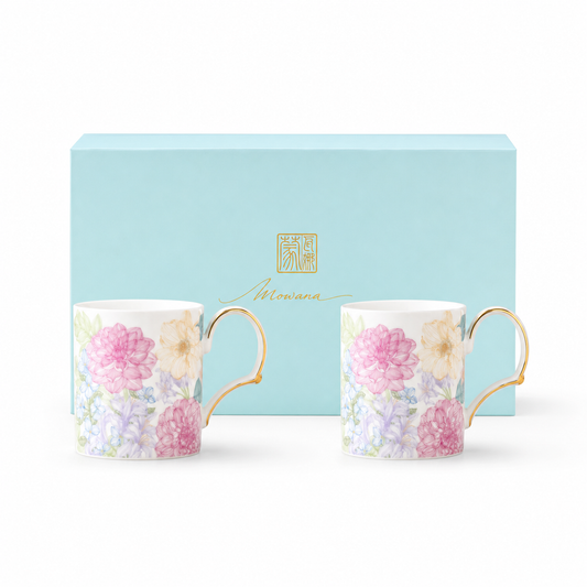 Courtyard Blossom Pair Mug Gift Set on white background