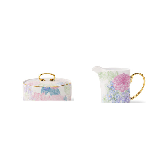 Courtyard Blossom sugar jar and creamer on clean white background