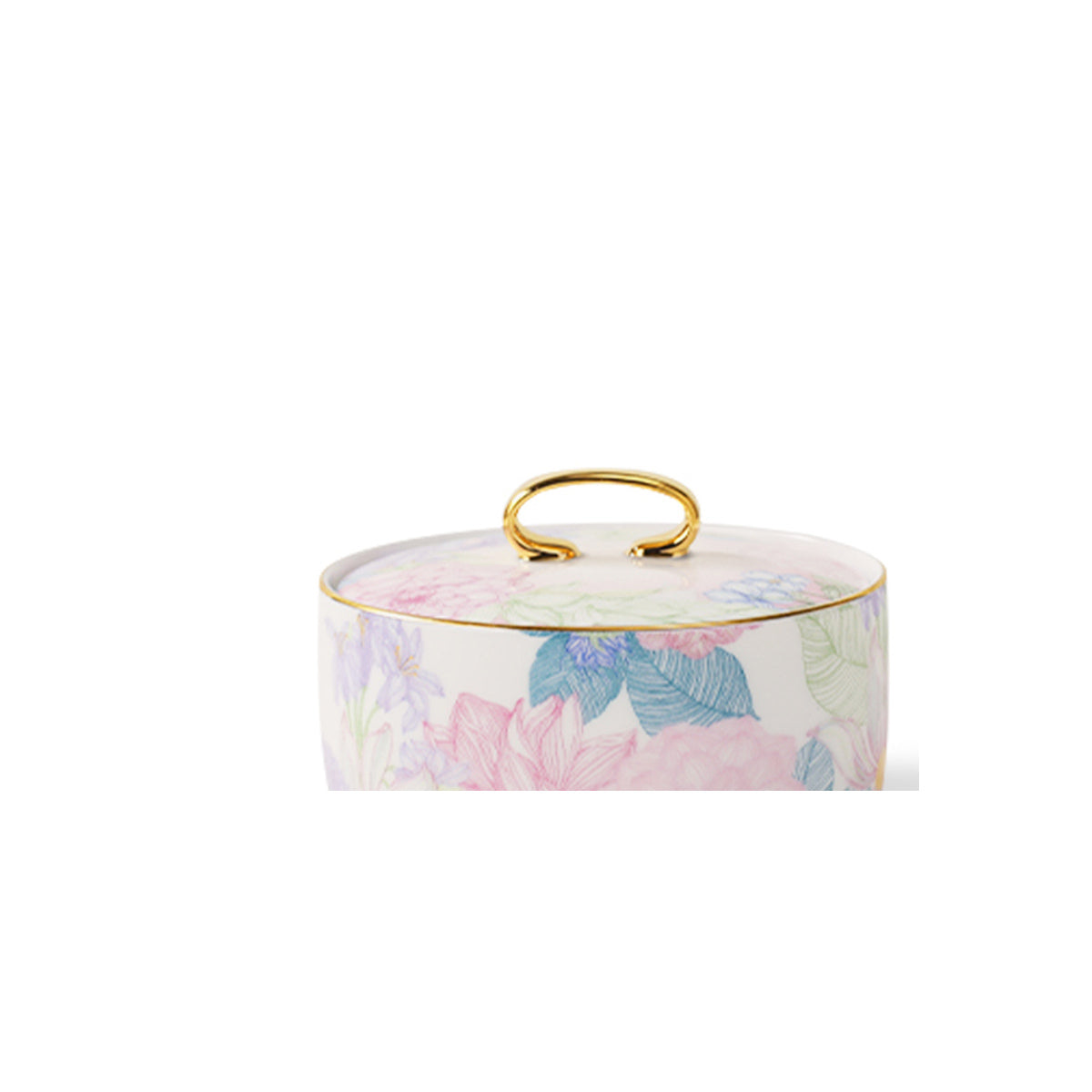 Courtyard Blossom porcelain sugar jar on clean white background