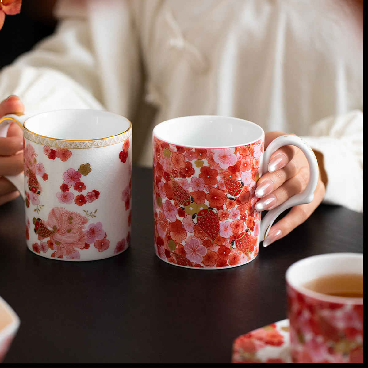 Fortune Bloom pair mugs in daily use