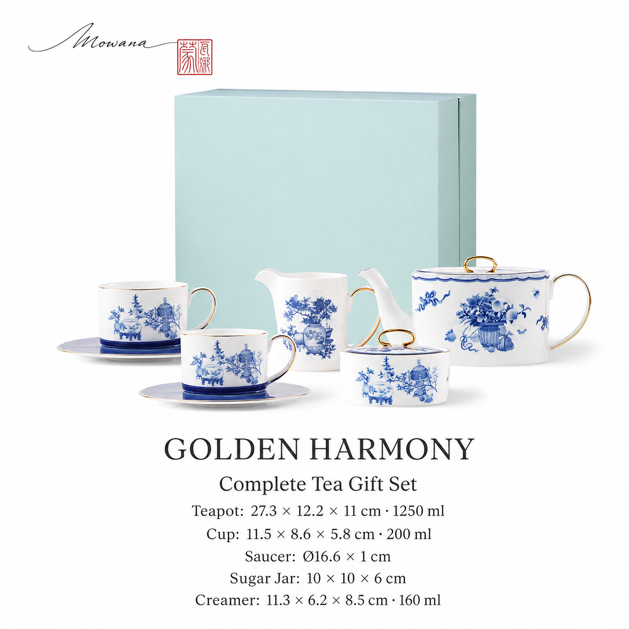 Golden Harmony complete tea gift set dimensions