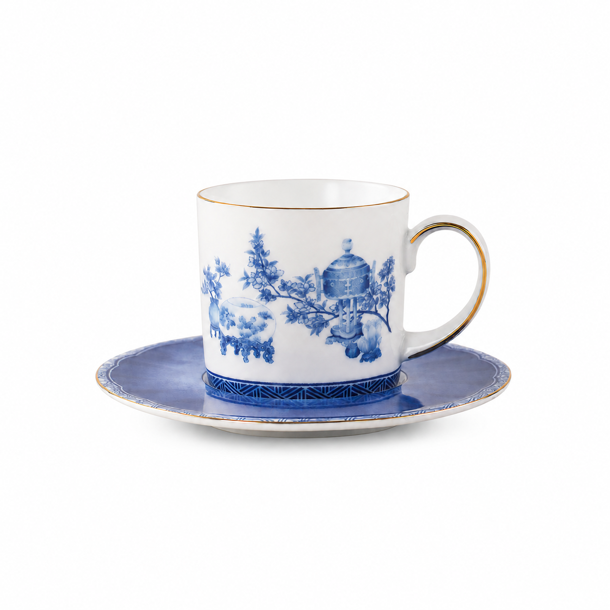Golden Harmony narrow cup and saucer blue decoration and gold accents