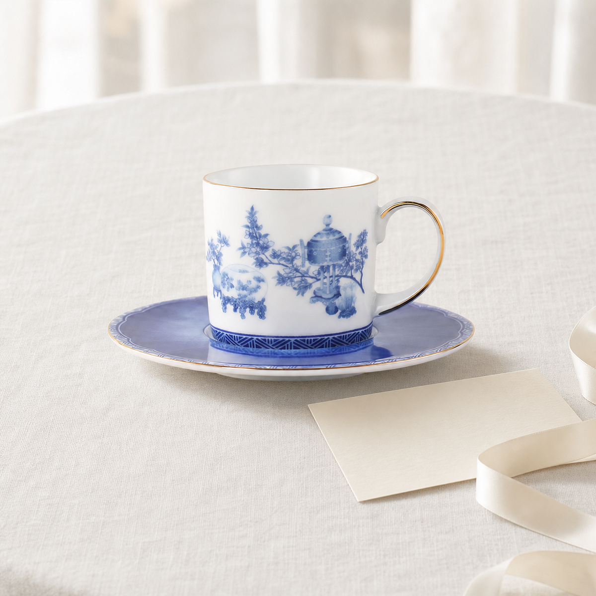 Golden Harmony narrow cup and saucer gifting inspiration; styling accessories not included
