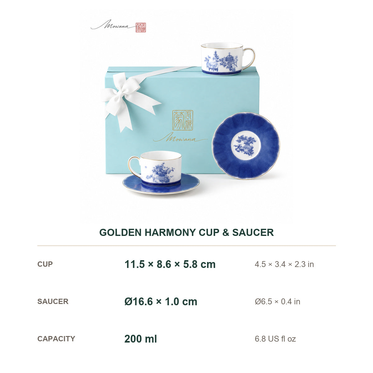 Golden Harmony cup and saucer dimensions and capacity