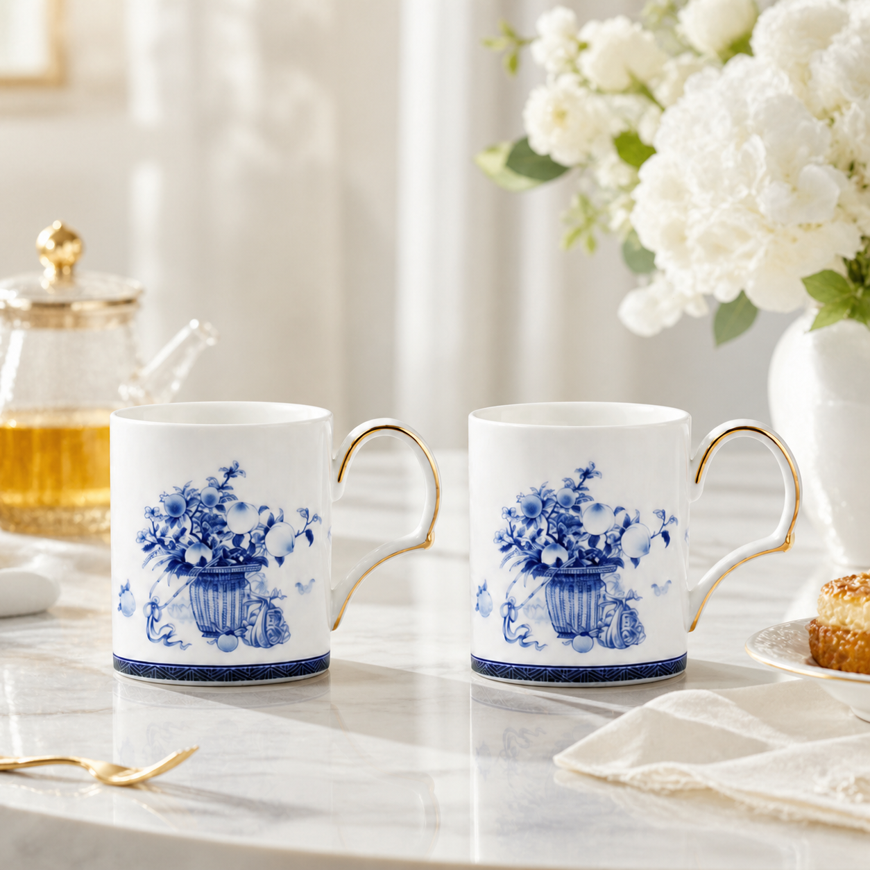 Golden Harmony pair mug tea scene