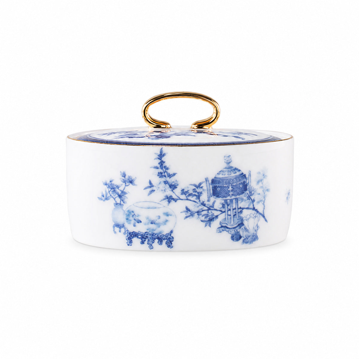 Golden Harmony sugar jar on a pure white background