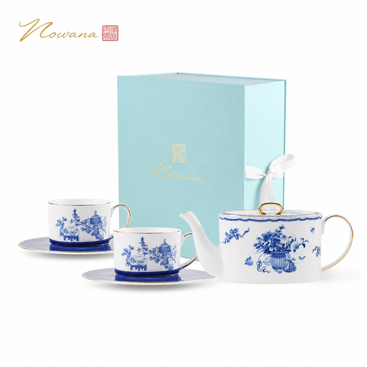 Golden Harmony tea gift set, 2-place pale blue box