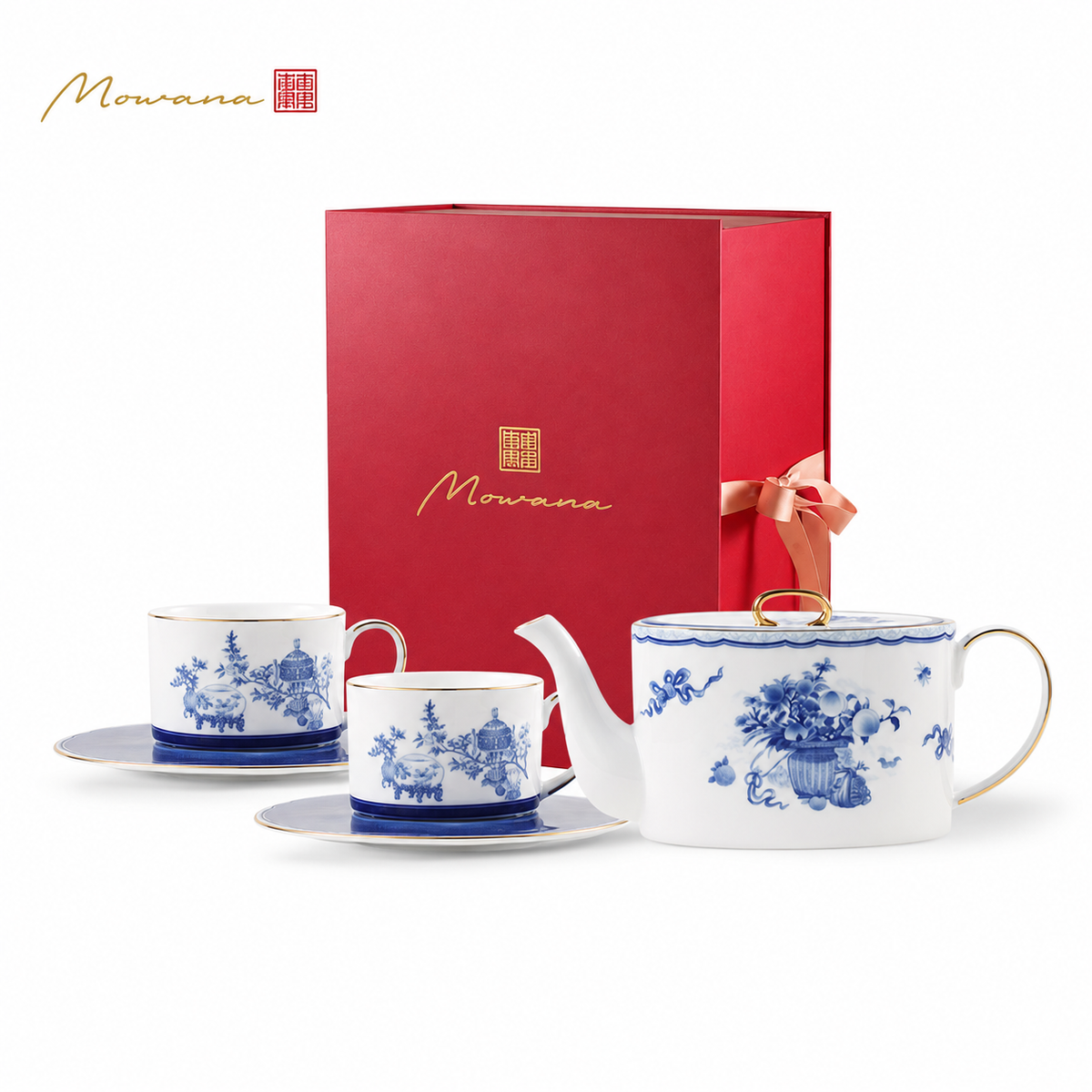 Golden Harmony tea gift set, 2-place red box