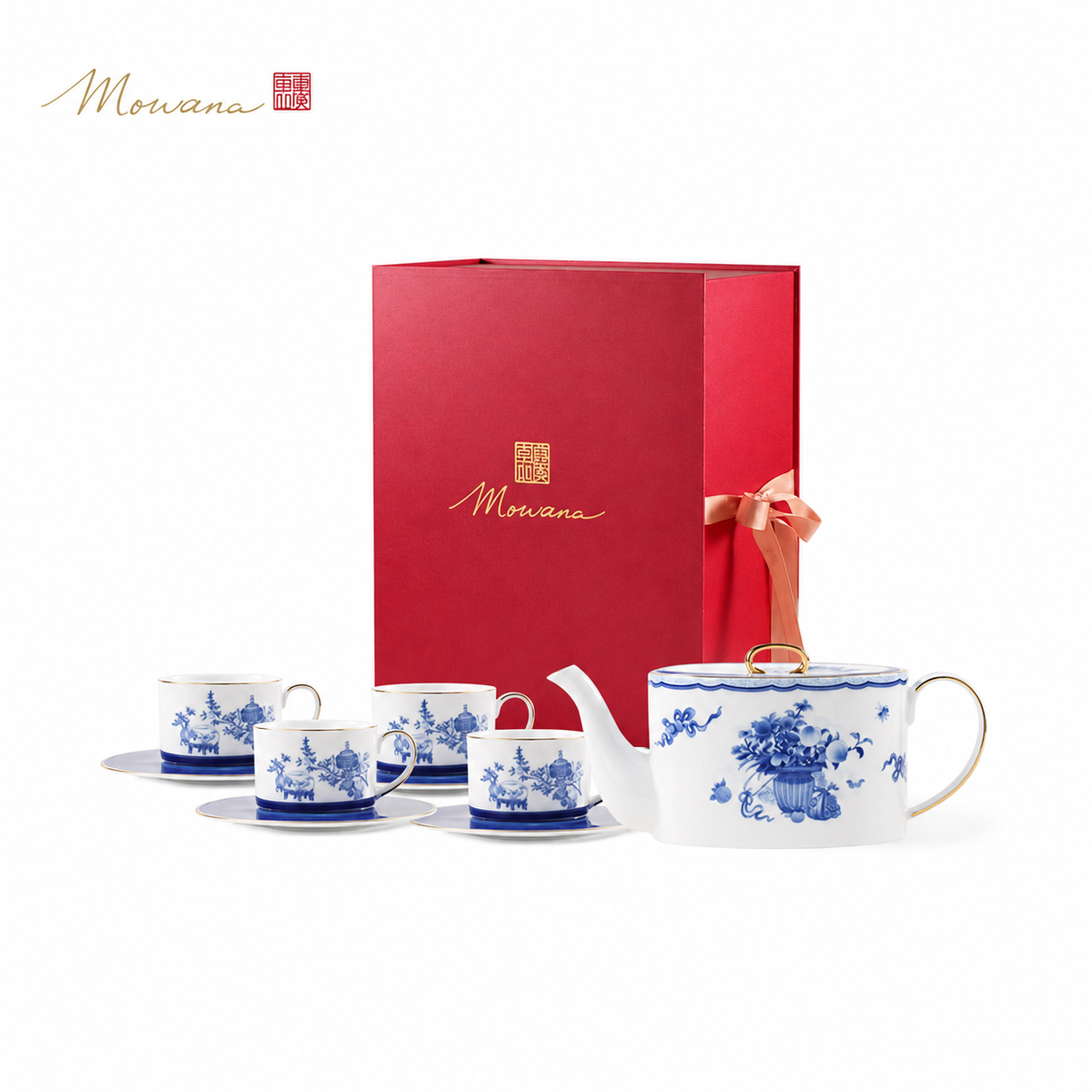 Golden Harmony tea gift set, 4-place red box