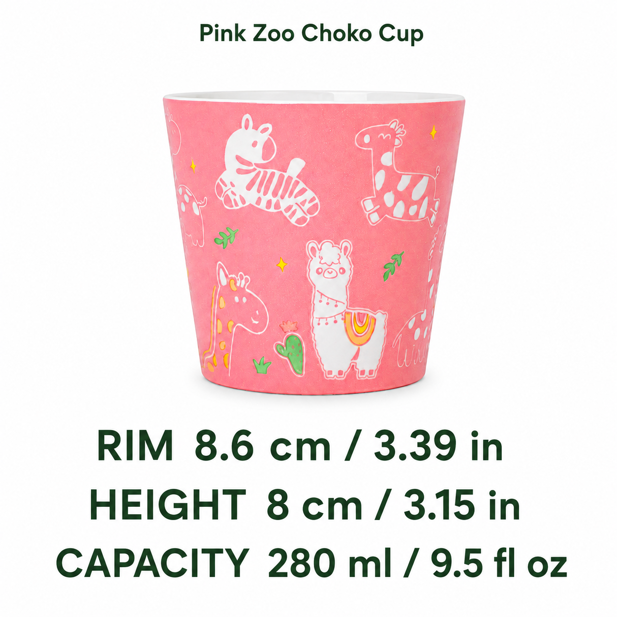 Pink Zoo Choko Cup — 8.6 cm rim, 8 cm height, 280 ml capacity